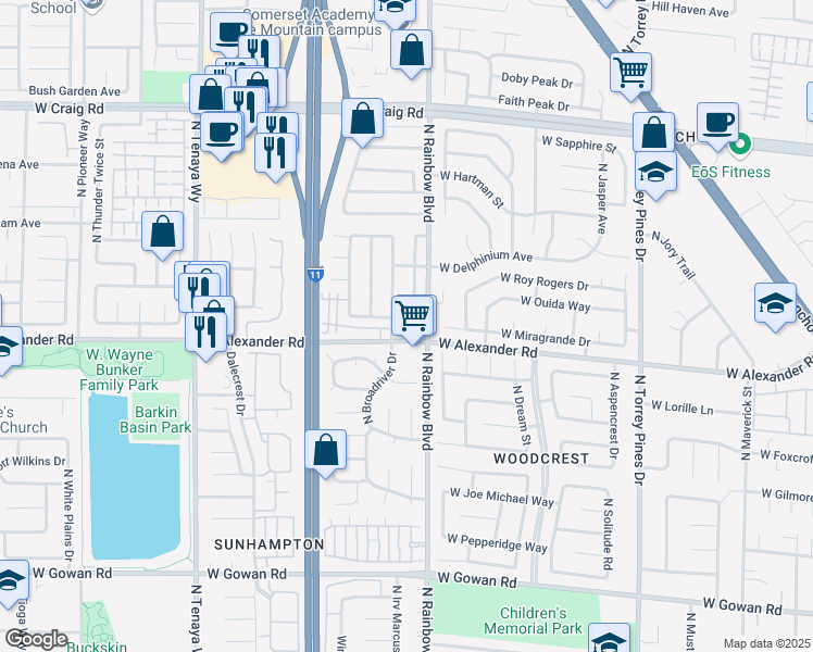 map of restaurants, bars, coffee shops, grocery stores, and more near 4012 Compass Rose Way in Las Vegas
