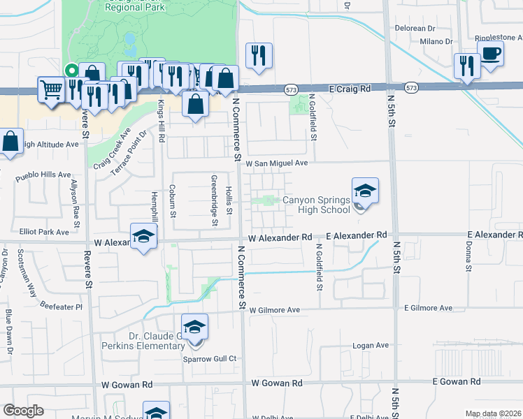 map of restaurants, bars, coffee shops, grocery stores, and more near 4044 Companionship Court in North Las Vegas