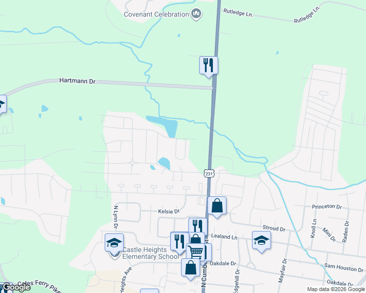 map of restaurants, bars, coffee shops, grocery stores, and more near 700 Mickelson Way in Lebanon