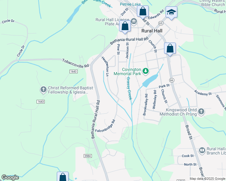 map of restaurants, bars, coffee shops, grocery stores, and more near 545 Heatherton Lane in Rural Hall