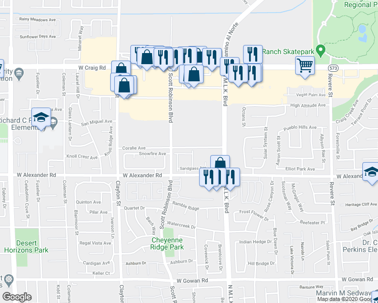 map of restaurants, bars, coffee shops, grocery stores, and more near 1720 Mizzenmast Avenue in North Las Vegas