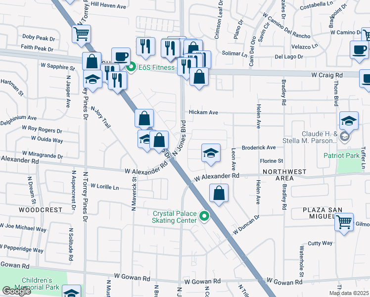 map of restaurants, bars, coffee shops, grocery stores, and more near 4091 Blue Opal Way in Las Vegas