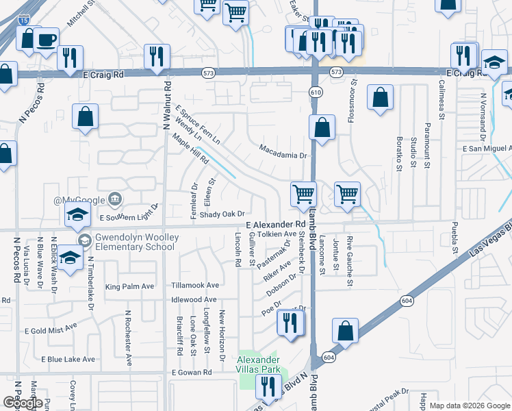 map of restaurants, bars, coffee shops, grocery stores, and more near 4020 Pamela Way in Las Vegas