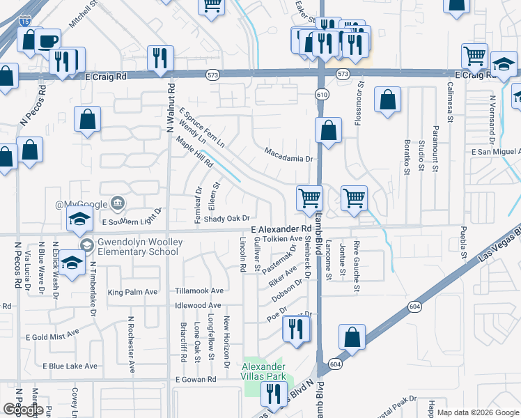 map of restaurants, bars, coffee shops, grocery stores, and more near 4020 Pamela Way in Las Vegas