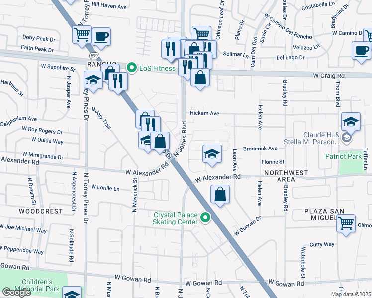 map of restaurants, bars, coffee shops, grocery stores, and more near 4091 Blue Opal Way in Las Vegas