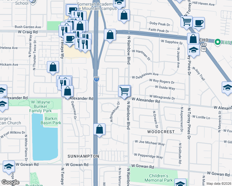 map of restaurants, bars, coffee shops, grocery stores, and more near 6812 Coral Rock Drive in Las Vegas