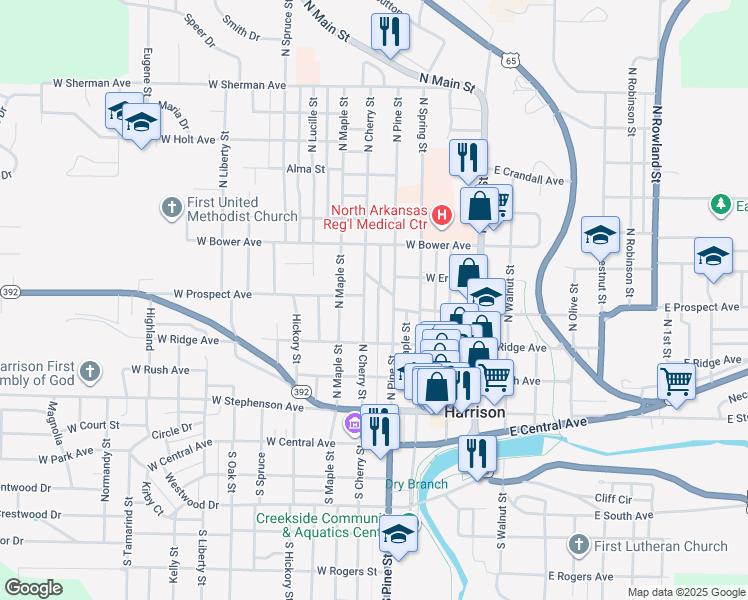 map of restaurants, bars, coffee shops, grocery stores, and more near 501 West Prospect Avenue in Harrison