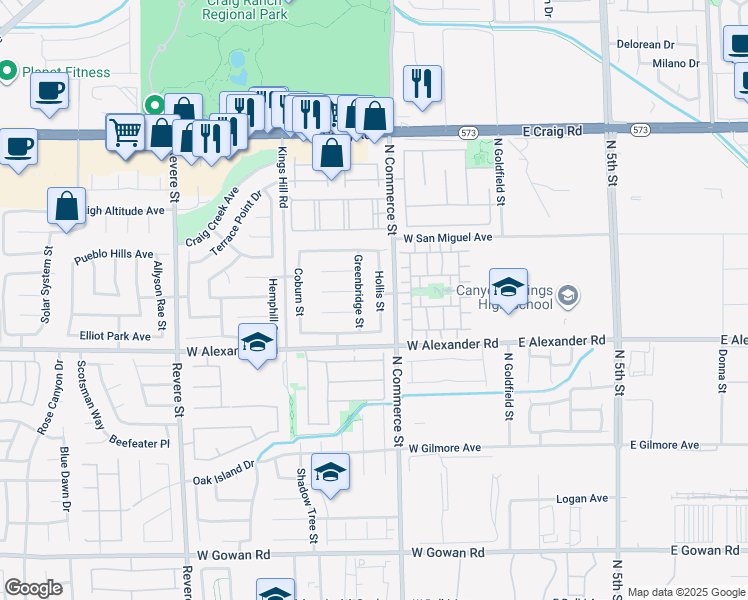 map of restaurants, bars, coffee shops, grocery stores, and more near 4106 Hollis Street in North Las Vegas