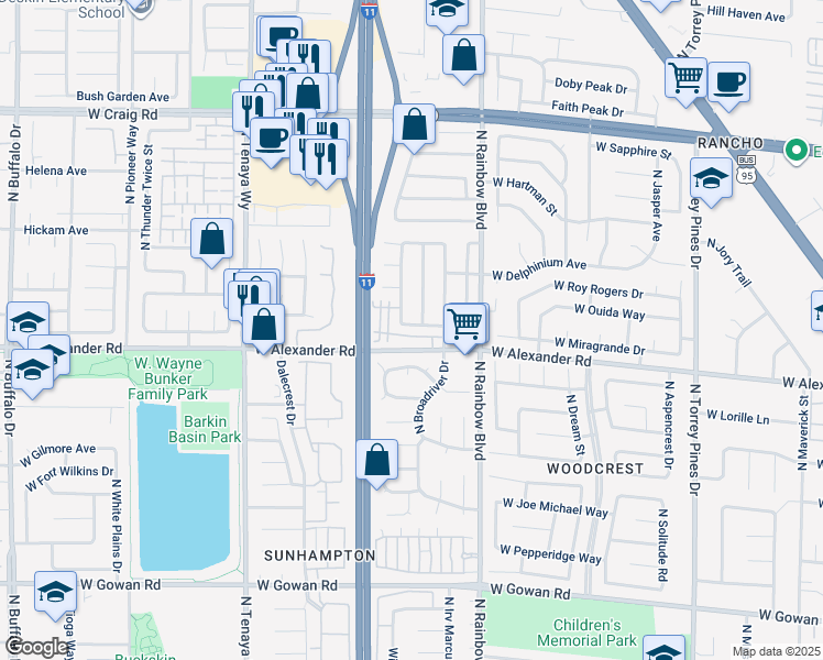 map of restaurants, bars, coffee shops, grocery stores, and more near 6860 Coral Rock Drive in Las Vegas