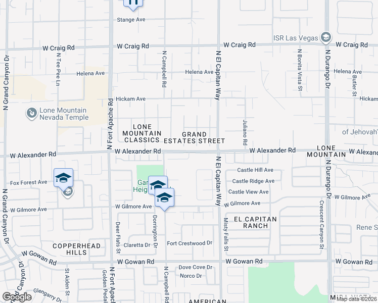 map of restaurants, bars, coffee shops, grocery stores, and more near West Alexander Road in Las Vegas