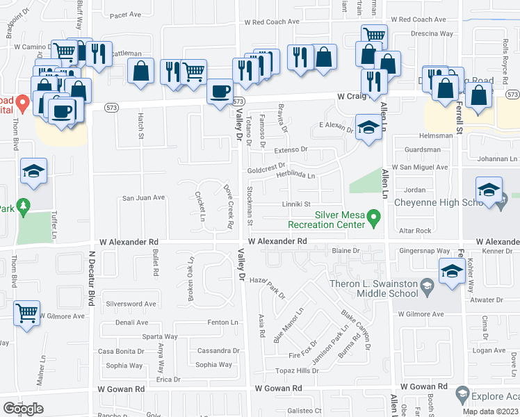 map of restaurants, bars, coffee shops, grocery stores, and more near 4205 Linniki Street in North Las Vegas