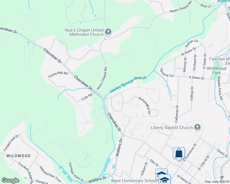 map of restaurants, bars, coffee shops, grocery stores, and more near 263 Lochmere Drive in Morristown