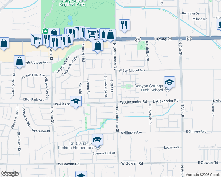 map of restaurants, bars, coffee shops, grocery stores, and more near 4106 Hollis Street in North Las Vegas