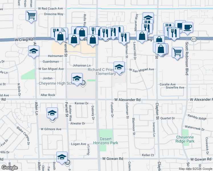 map of restaurants, bars, coffee shops, grocery stores, and more near 2720 Graceful Grove Avenue in North Las Vegas