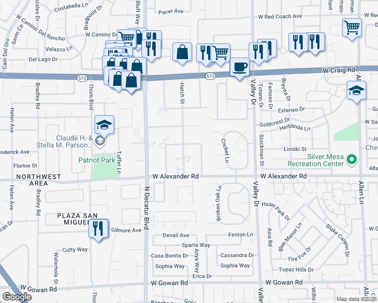 map of restaurants, bars, coffee shops, grocery stores, and more near 4049 Hatch Street in North Las Vegas
