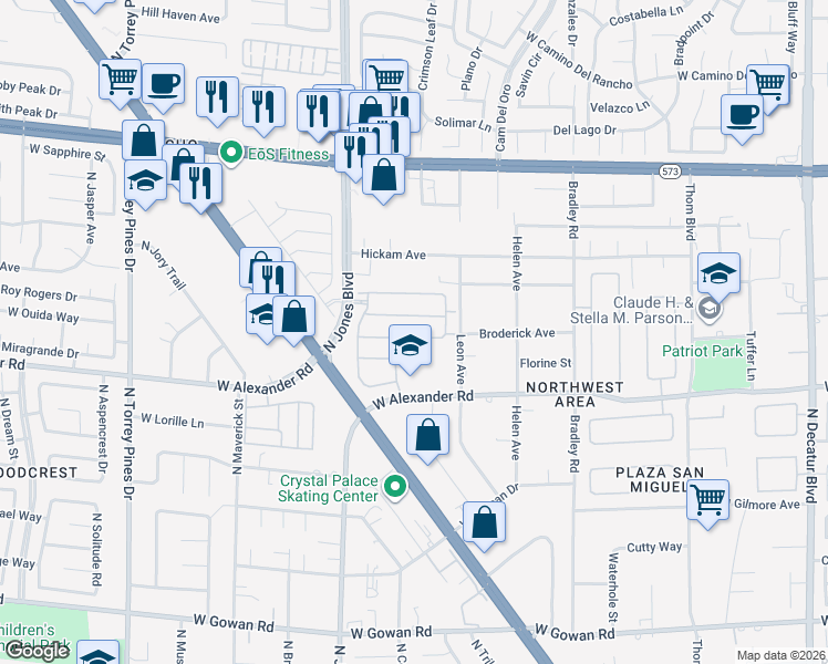 map of restaurants, bars, coffee shops, grocery stores, and more near 5885 Olivine Falls Avenue in Las Vegas