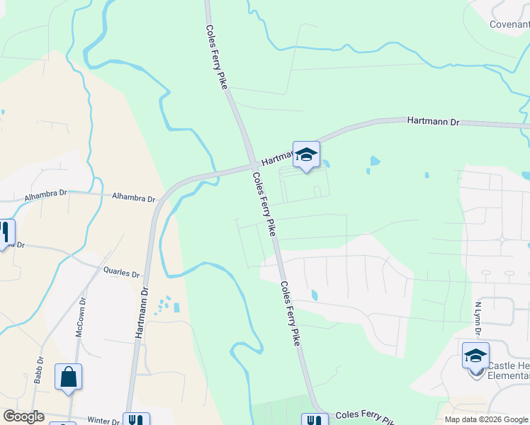 map of restaurants, bars, coffee shops, grocery stores, and more near 2120 Coles Ferry Pike in Lebanon