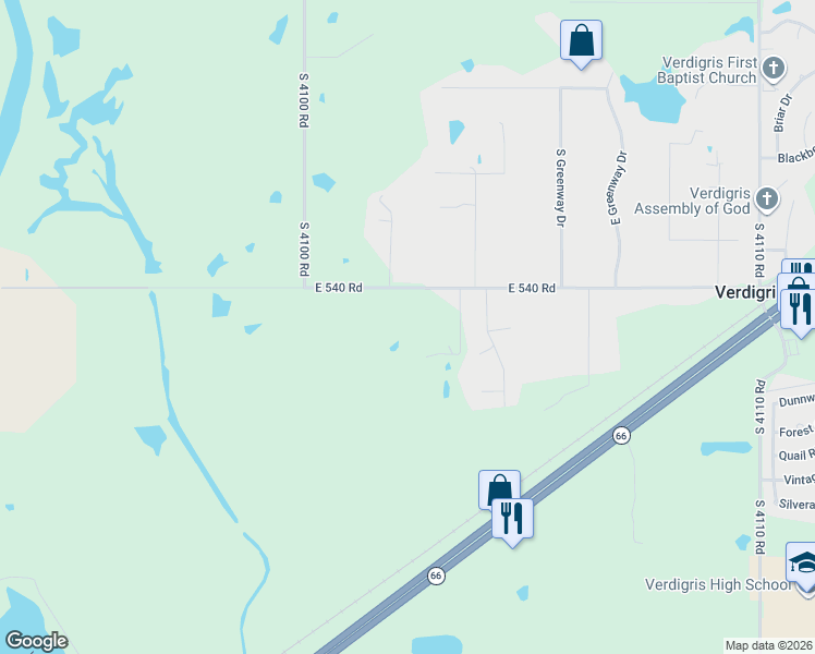 map of restaurants, bars, coffee shops, grocery stores, and more near 7415 East Eldorado Road in Claremore