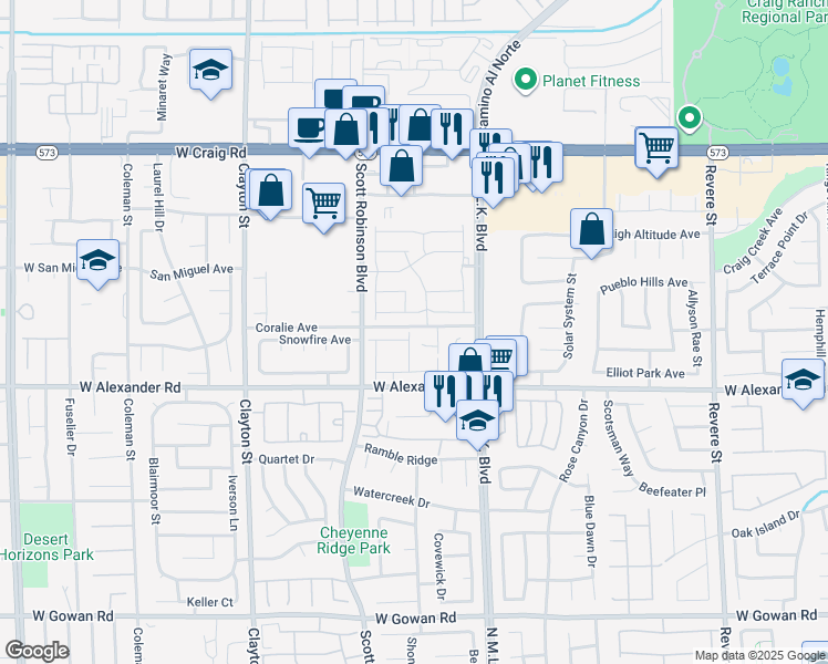 map of restaurants, bars, coffee shops, grocery stores, and more near 4052 Clove Hitch Street in North Las Vegas