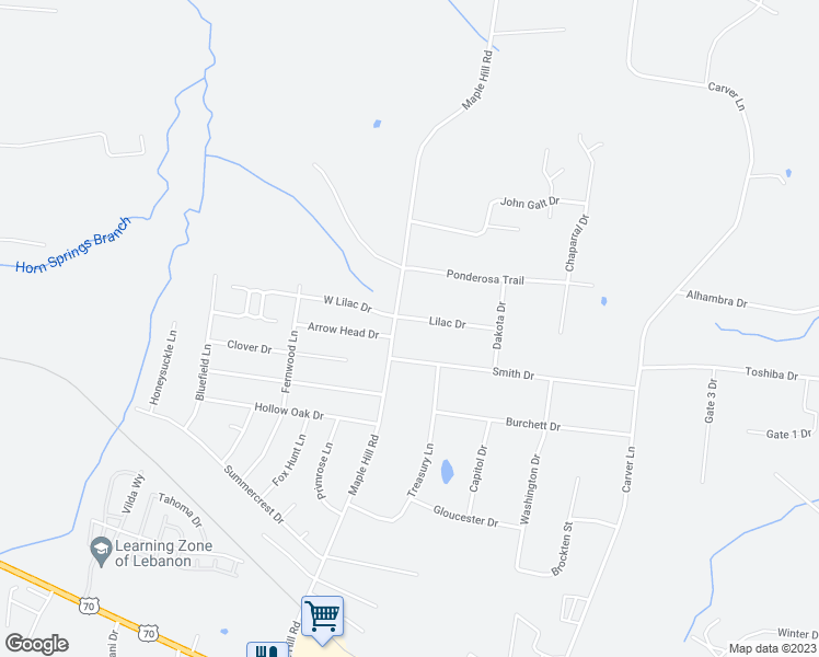 map of restaurants, bars, coffee shops, grocery stores, and more near 1620 Lilac Drive in Lebanon