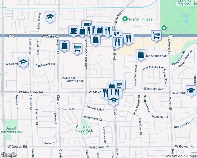 map of restaurants, bars, coffee shops, grocery stores, and more near 4052 Clove Hitch Street in North Las Vegas