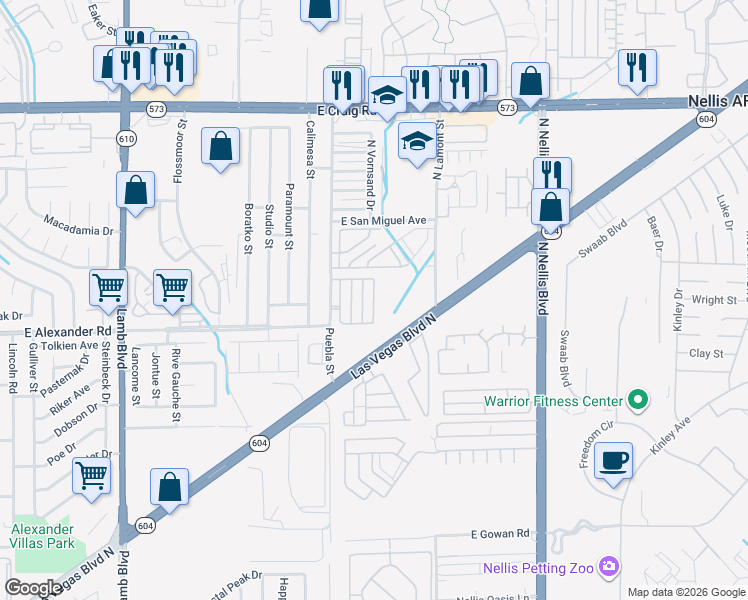 map of restaurants, bars, coffee shops, grocery stores, and more near 4049 Flower Patch Street in Las Vegas