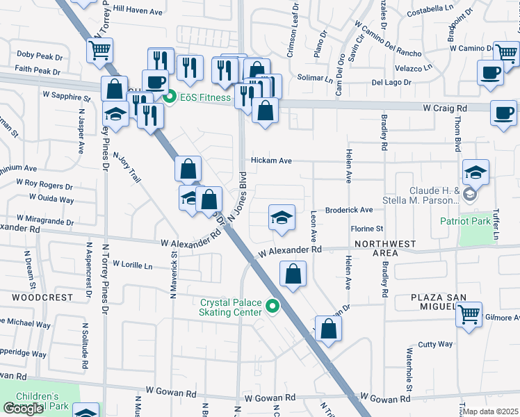map of restaurants, bars, coffee shops, grocery stores, and more near 5966 Icicle Falls Avenue in Las Vegas