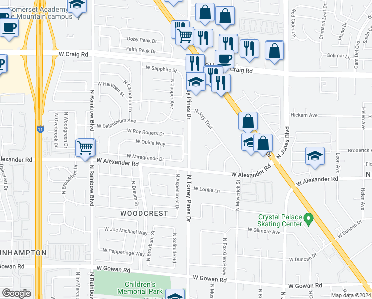 map of restaurants, bars, coffee shops, grocery stores, and more near 4017 North Rubidoux Drive in Las Vegas