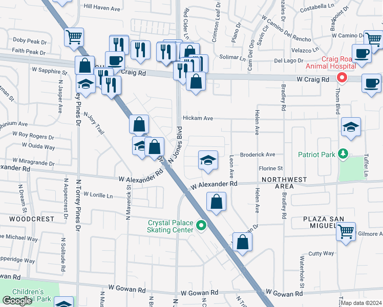 map of restaurants, bars, coffee shops, grocery stores, and more near 5966 Icicle Falls Avenue in Las Vegas