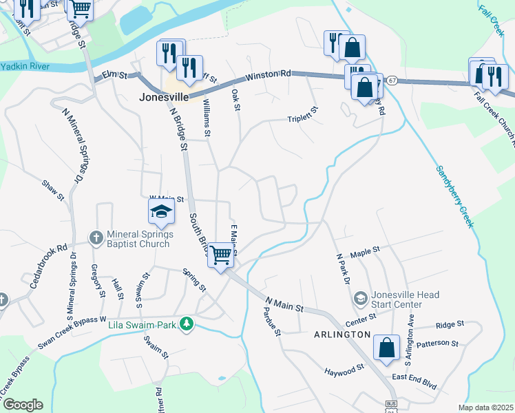 map of restaurants, bars, coffee shops, grocery stores, and more near 100 South Jonesville Boulevard in Jonesville