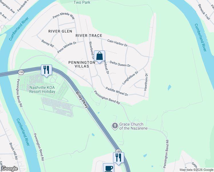 map of restaurants, bars, coffee shops, grocery stores, and more near 2805 Steamboat Drive in Nashville