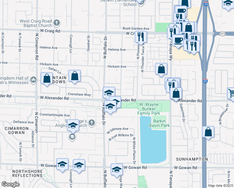 map of restaurants, bars, coffee shops, grocery stores, and more near 7524 Summer Crest Lane in Las Vegas