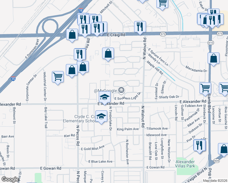 map of restaurants, bars, coffee shops, grocery stores, and more near 3723 East Glow Drive in Las Vegas