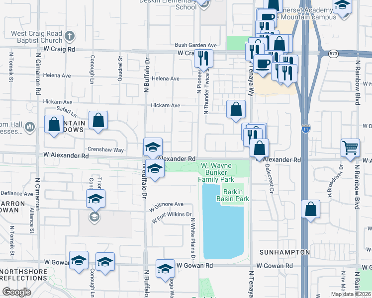 map of restaurants, bars, coffee shops, grocery stores, and more near 7405 Blue Sage Court in Las Vegas