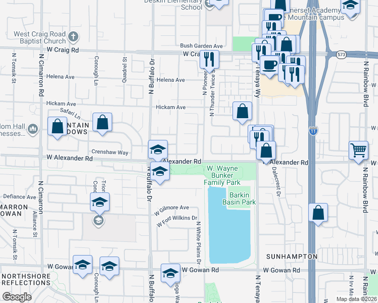 map of restaurants, bars, coffee shops, grocery stores, and more near 7405 Blue Sage Court in Las Vegas