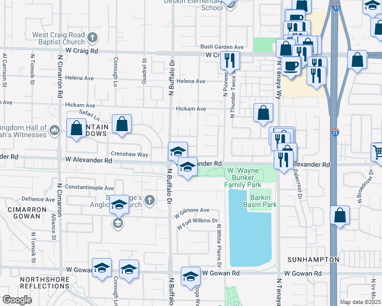 map of restaurants, bars, coffee shops, grocery stores, and more near 7524 Summer Crest Lane in Las Vegas