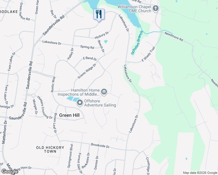 map of restaurants, bars, coffee shops, grocery stores, and more near 208 East Bend Court in Green Hill
