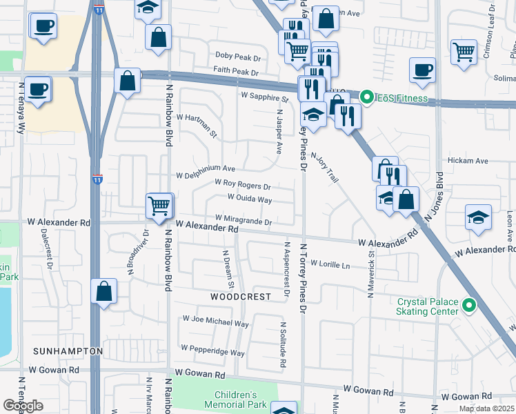 map of restaurants, bars, coffee shops, grocery stores, and more near 4012 North Mira Lane in Las Vegas