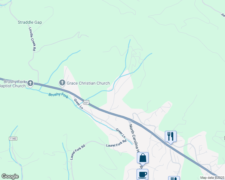 map of restaurants, bars, coffee shops, grocery stores, and more near 121 Mary Jean Lane in Boone