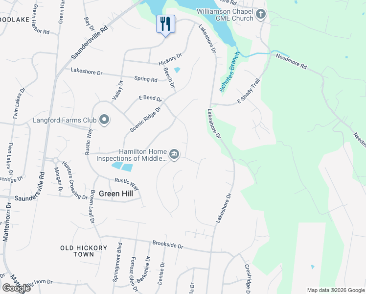 map of restaurants, bars, coffee shops, grocery stores, and more near 208 East Bend Court in Green Hill