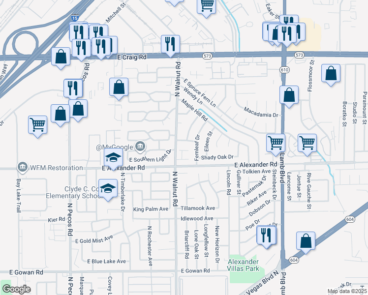 map of restaurants, bars, coffee shops, grocery stores, and more near 3944 Mindy Street in Las Vegas