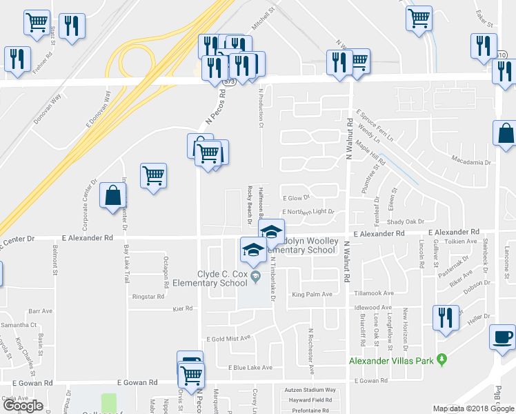 map of restaurants, bars, coffee shops, grocery stores, and more near 4075 Halfmoon Bay Drive in Las Vegas