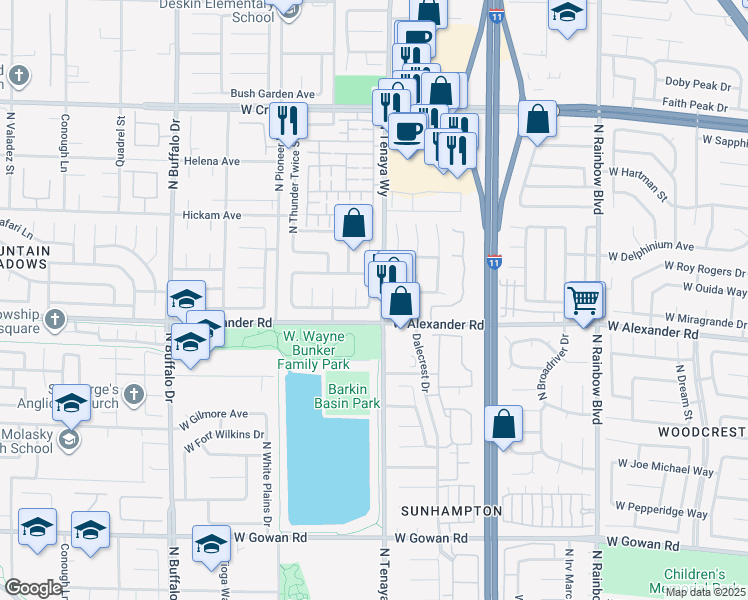 map of restaurants, bars, coffee shops, grocery stores, and more near 4024 North Cunning Fellow Court in Las Vegas