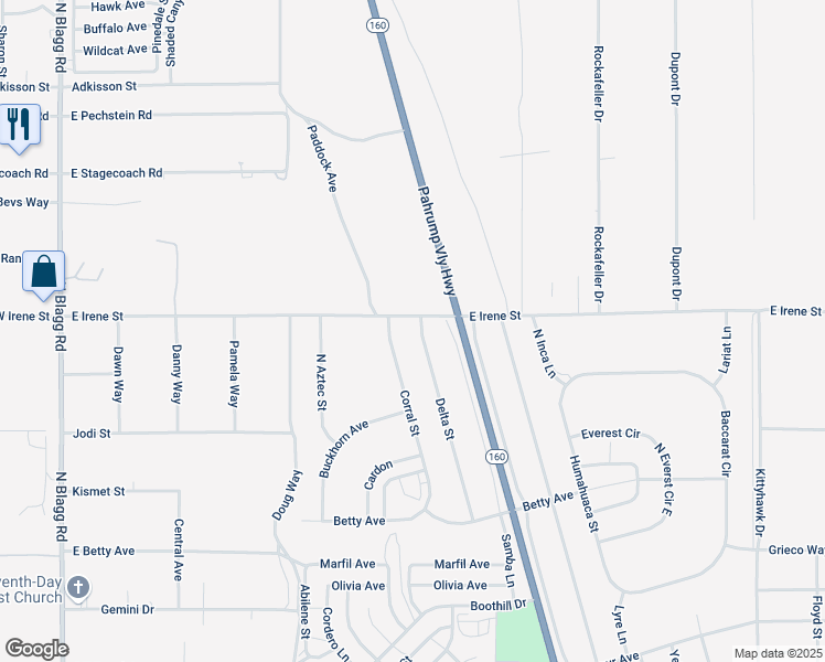 map of restaurants, bars, coffee shops, grocery stores, and more near 980 Delta Street in Pahrump