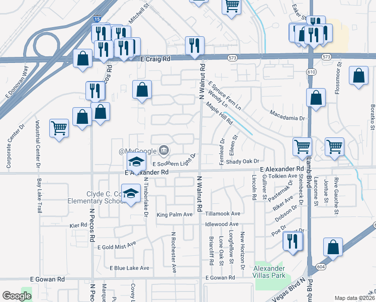 map of restaurants, bars, coffee shops, grocery stores, and more near 3846 East Northern Light Drive in Las Vegas