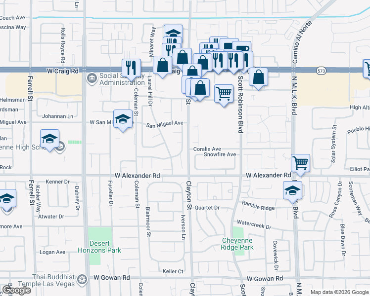 map of restaurants, bars, coffee shops, grocery stores, and more near 4048 Knoll Ridge Avenue in North Las Vegas