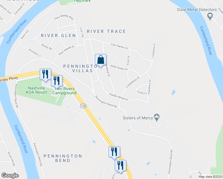 map of restaurants, bars, coffee shops, grocery stores, and more near 2805 Steamboat Drive in Nashville