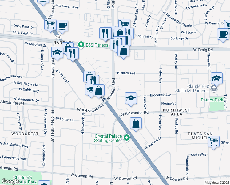 map of restaurants, bars, coffee shops, grocery stores, and more near 4091 Blue Opal Way in Las Vegas