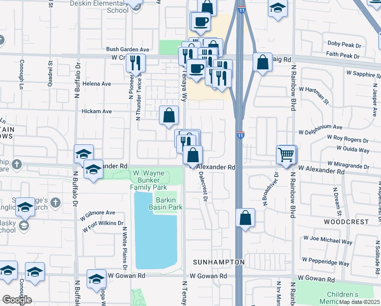 map of restaurants, bars, coffee shops, grocery stores, and more near 4040 North Tenaya Way in Las Vegas