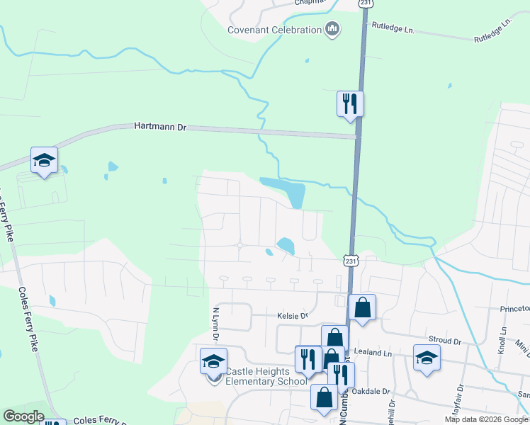 map of restaurants, bars, coffee shops, grocery stores, and more near 409 Wind Dance Drive in Lebanon
